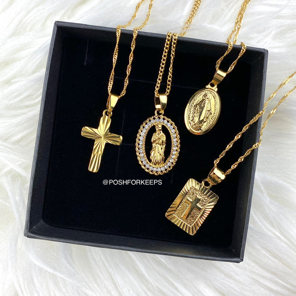 18K GOLD CROSS TAG NECKLACE