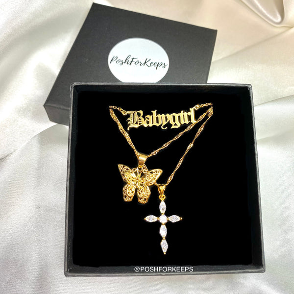 18K GOLD CRYSTAL CROSS NECKLACE